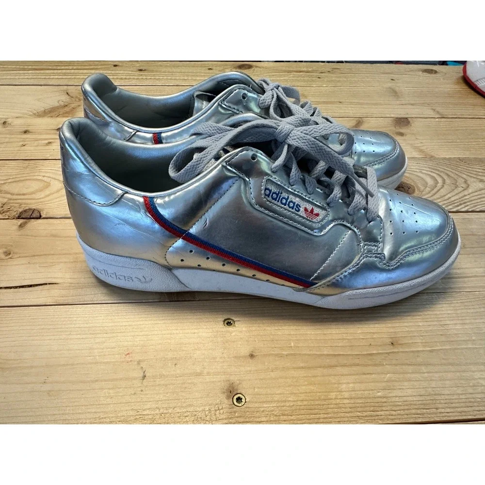 Adidas Continental 80 Metallic Silver Red Blue Mens Size 8 Sneakers